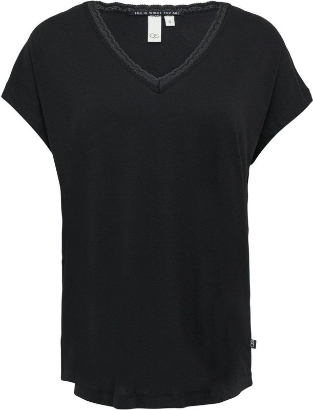 Q/S designed by - T-shirt - Zwart - Met Kant bij de Hals