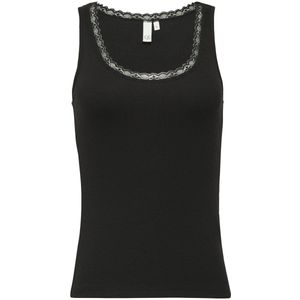 QS Shirttop Ripptop mit Spitze am Ausschitt Paspel