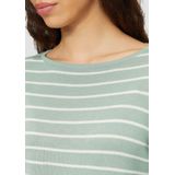 QS - Trui - Lichtgroen/Wit - Knitwear - Boothals - Gestreept