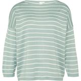 QS - Trui - Lichtgroen/Wit - Knitwear - Boothals - Gestreept