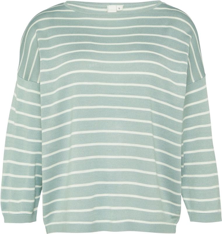 QS - Trui - Lichtgroen/Wit - Knitwear - Boothals - Gestreept