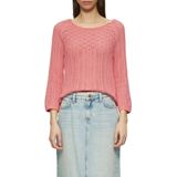 Gebreide Trui - Slim-Fit - Katoen - 3/4 Mouwen - Ajourpatroon