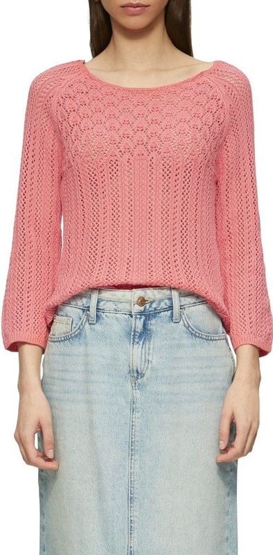 Gebreide Trui - Slim-Fit - Katoen - 3/4 Mouwen - Ajourpatroon