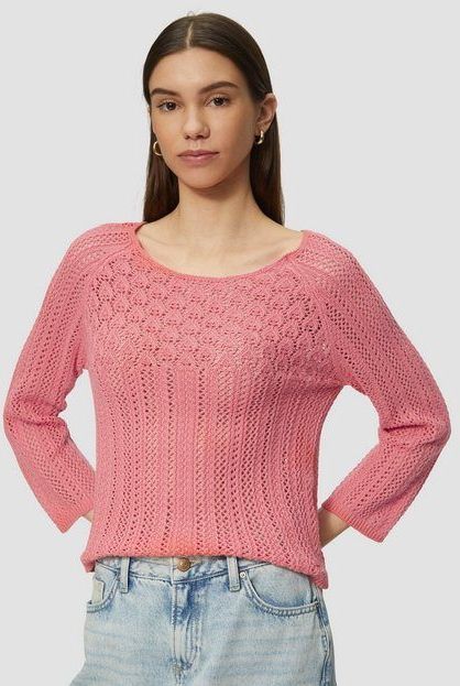 Gebreide Trui - Slim-Fit - Katoen - 3/4 Mouwen - Ajourpatroon