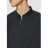 QS Coupe droite : chemise sergée délavée avec logo brodé, bleu marine, XXL