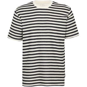 QS - Shirt - Crème/Zwart - Sweatstof - Ronde Hals, Gestreept Motief, Kwartmouw