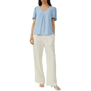 Blouse - Lichtblauw - Viscose - V-halslijn met Pofmouwtjes