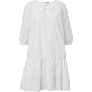QS - Jurk - Wit - Katoen - Raglanmouwen, Om te knopen/binden, Effen, Licht transparant