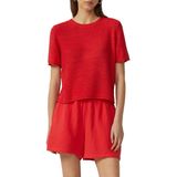 Gebreide Trui - Korte Mouwen - Ronde Hals - Normale Pasvorm - Geribde Boorden