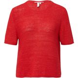 Gebreide Trui - Korte Mouwen - Ronde Hals - Normale Pasvorm - Geribde Boorden