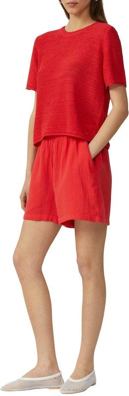 Gebreide Trui - Korte Mouwen - Ronde Hals - Normale Pasvorm - Geribde Boorden