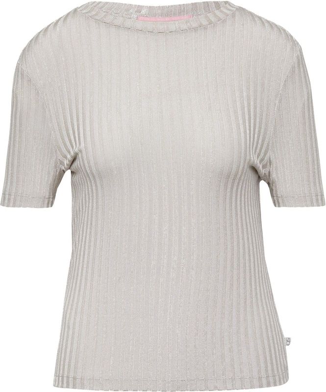 QS - Shirt - Greige - Effen - Kwartmouw - Slanke Pasvorm