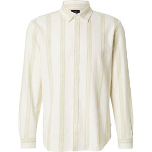 QS - Overhemd - Sand/Wit - Katoen - Lange Mouw - Regular Fit