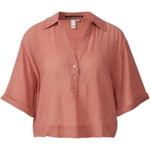 Blouse - Abrikoos - Korte Mouwen - Normale Overhemdkraag - Met Structuur