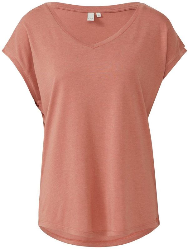 Q/S designed by - T-shirt - Kaki - Met V-hals - Korte Mouwen - Regular Fit