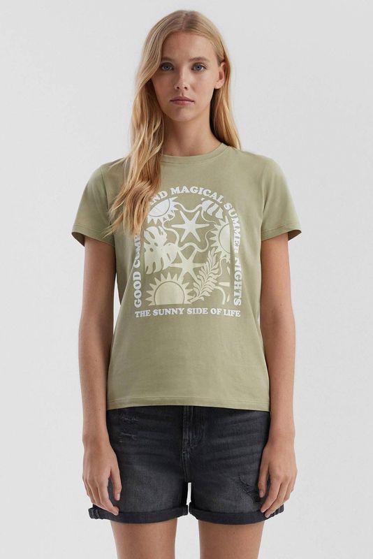 Q/S designed by - T-shirt - Kaki - Met Print