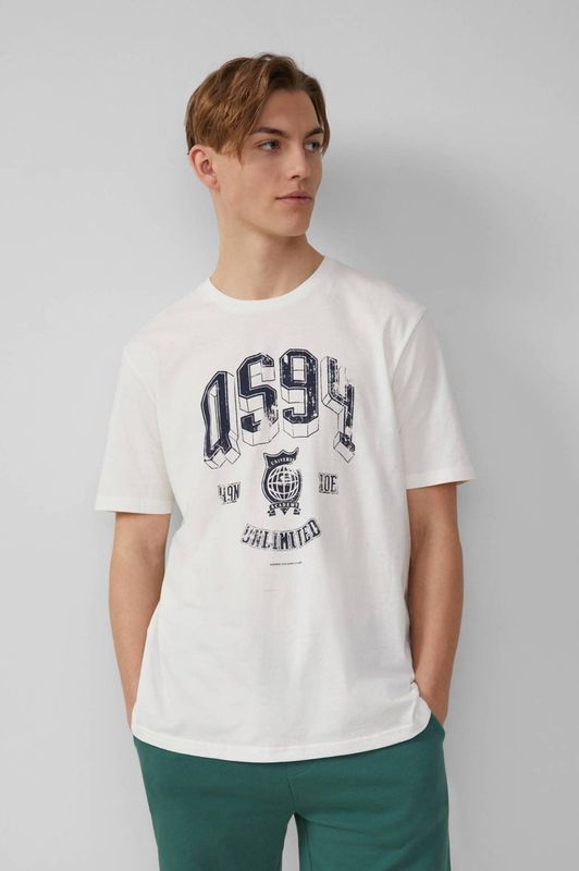 QS Shirt  ecru / donkerblauw