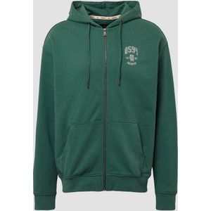 QS Sweatshirt met capuchon en print op de voorkant, dennengroen, M