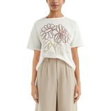 QS - Shirt - Ivoor/Oudroze/Zwart - Ronde Hals - Kwartmouw - Bloemenprint