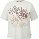 QS - Shirt - Ivoor/Oudroze/Zwart - Ronde Hals - Kwartmouw - Bloemenprint
