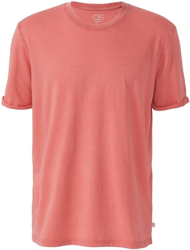 QS - Shirt - Abrikoos - Kwartmouw - Ronde Hals - Effen