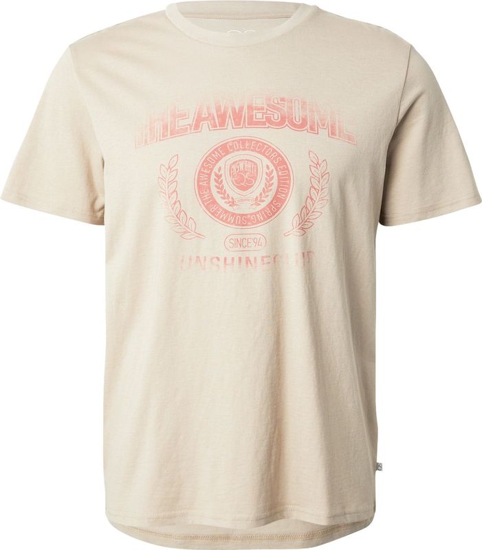 QS - Shirt - Lichtbeige - Kwartmouw - Ronde Hals - Normale Pasvorm