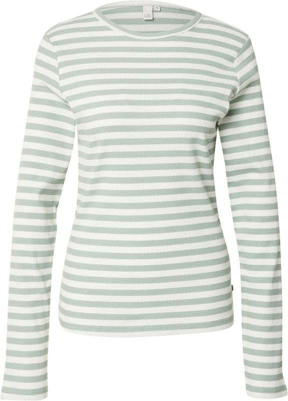 QS - Shirt - Lichtgroen/Wolwit - T-shirt - Lange Mouw - Slanke Pasvorm