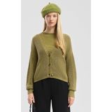 QS - Gebreid Vest - Olijfgroen - V-hals - Lange Mouw