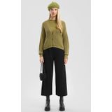 QS - Gebreid Vest - Olijfgroen - V-hals - Lange Mouw