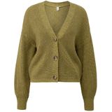 QS - Gebreid Vest - Olijfgroen - V-hals - Lange Mouw