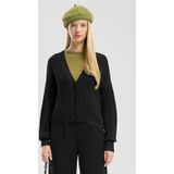 QS - Gebreid Vest - Zwart - V-hals - Lange Mouw - Normale Pasvorm