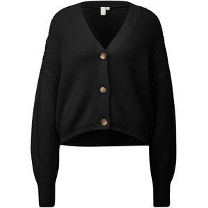 QS - Gebreid Vest - Zwart - V-hals - Lange Mouw - Normale Pasvorm