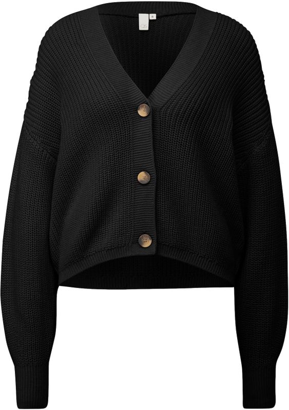 QS - Gebreid Vest - Zwart - V-hals - Lange Mouw - Normale Pasvorm