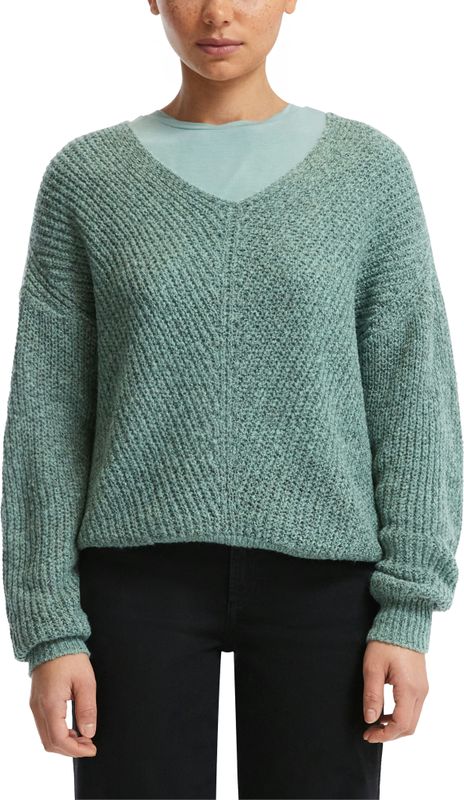 QS - Trui - Grijs - Jade Groen - Knitwear - V-hals - Lange Mouw