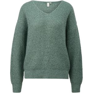 QS - Trui - Grijs - Jade Groen - Knitwear - V-hals - Lange Mouw
