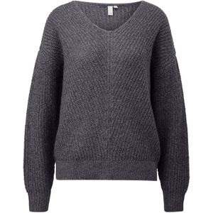 QS - Trui - Donkergrijs - V-hals - Lange Mouw - Normale Pasvorm