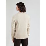 QS - Shirt - Beige - Lange Mouw - Henley Hals - Normale Pasvorm