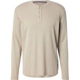 QS - Shirt - Beige - Lange Mouw - Henley Hals - Normale Pasvorm