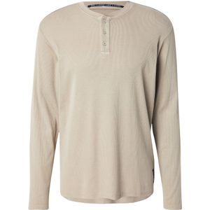 QS - Shirt - Beige - Lange Mouw - Henley Hals - Normale Pasvorm
