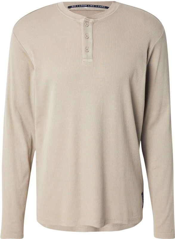 QS - Shirt - Beige - Lange Mouw - Henley Hals - Normale Pasvorm