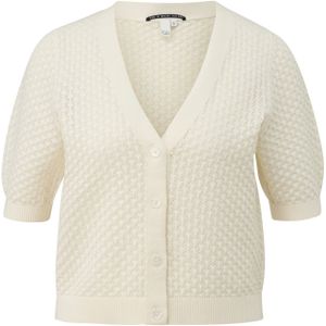 QS - Gebreid Vest - Crème - V-hals - Knoopsluiting - Halve Mouw