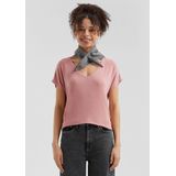 QS - Shirt - Rosa - V-hals - Kwartmouw - Effen