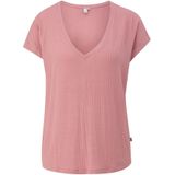 QS - Shirt - Rosa - V-hals - Kwartmouw - Effen