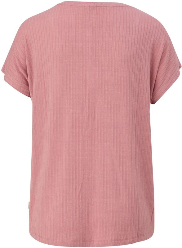 QS - Shirt - Rosa - V-hals - Kwartmouw - Effen