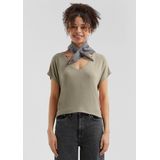 QS - Shirt - Kaki - V-hals - Kwartmouw - Normale Pasvorm