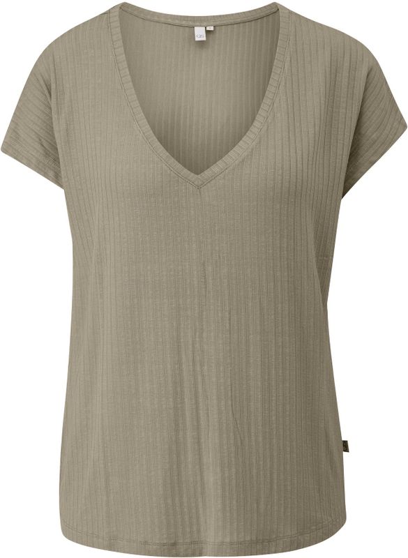 QS - Shirt - Kaki - V-hals - Kwartmouw - Normale Pasvorm