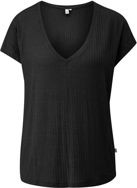 QS - Shirt - Zwart - V-hals - Kwartmouw - Normale Pasvorm