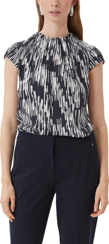 Comma Blousetop met Ruches Grijs/Zwart