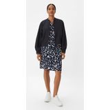 Comma Casual Identity Jurk met All Over Print en Ceintuur Donkerblauw/Wit