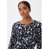 Comma Casual Identity Jurk met All Over Print en Ceintuur Donkerblauw/Wit